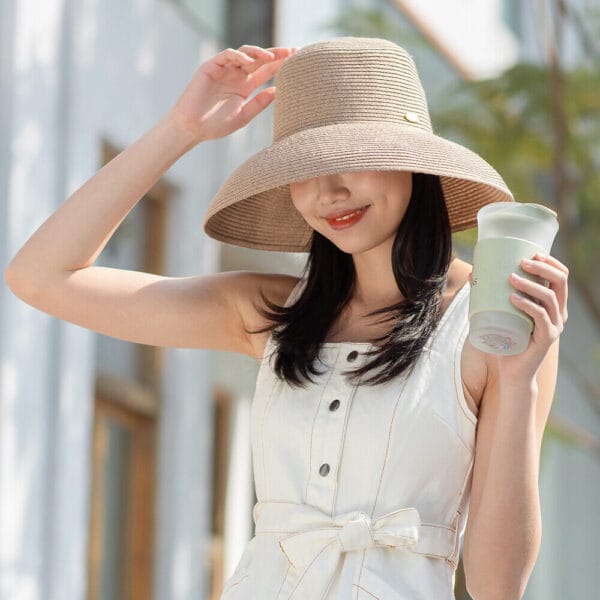 OH!SUNNY Women Panama Straw Hat Hepburn Style Wide Brim Sun Caps UPF 50+ Fedora 4