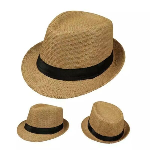 Men Women Summer Straw Fedora Hat Trilby Cuban Sun Cap Panama Short Brim Floral 37