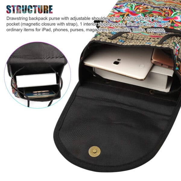 Adjustable Shoulder Backpack Women Rucksack Travel Bag Handbag Vintage Handmade 8
