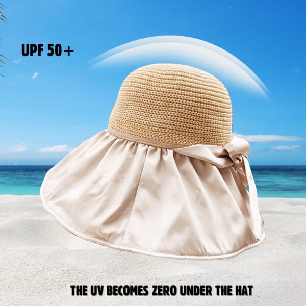 Summer Women Straw Hat Bowknot Wide Brim Floppy Foldable Roll up Cap Beach Hat 3