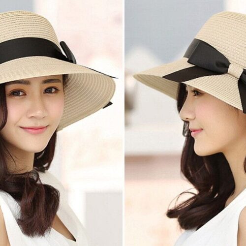 Women Floppy Sun Beach Straw Hats Wide Brim Packable Summer Cap