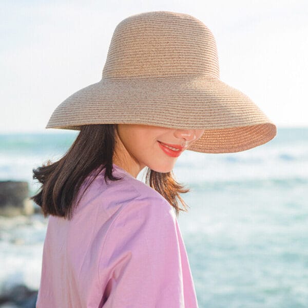 OH!SUNNY Women Panama Straw Hat Hepburn Style Wide Brim Sun Caps UPF 50+ Fedora 5