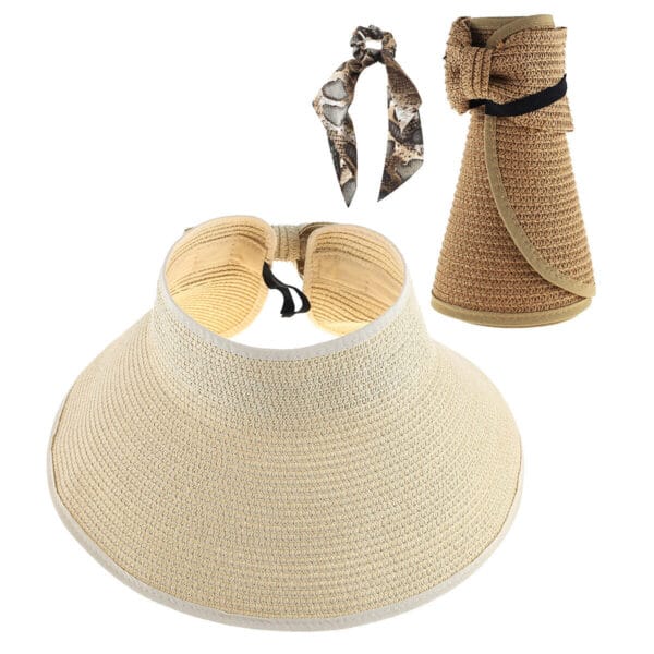 2 Packs Sun Visor Hats for Women Wide Brim Foldable Summer Straw Beach Hat 4