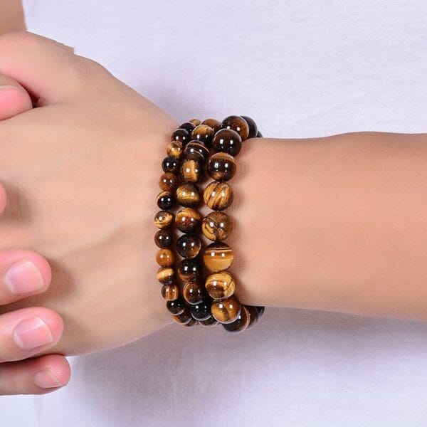Tiger Eye Bracelet for Men Women Handmade Natural Stone Tiger Eye Beads Bracelet 24