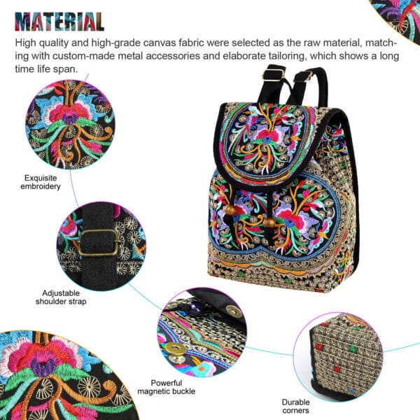 Adjustable Shoulder Backpack Women Rucksack Travel Bag Handbag Vintage Handmade 7