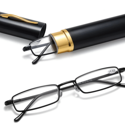 Classic Rimless Compact Reading Glasses Readers Travel Slim Design with Case +3.50 Strength