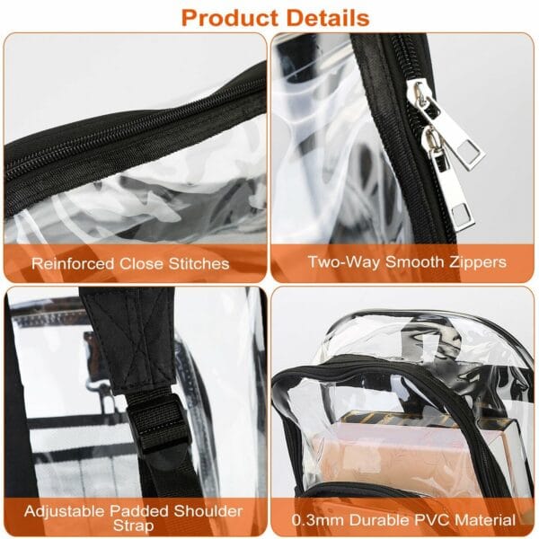 Heavy Duty Transparent Backpack See Through Book-bag Waterproof Clear Backpack 7