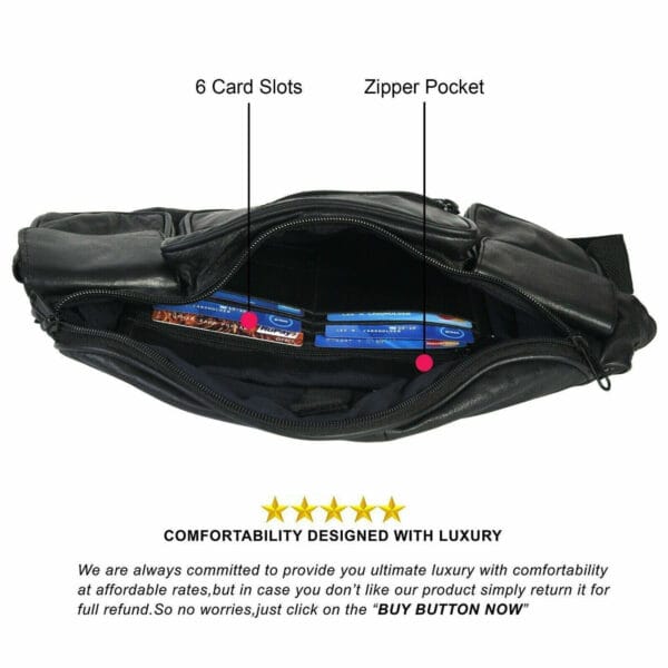 Large Black Solid Leather Waist Fanny Pack Belt Bag Travel Hip Purse Mens Womens 5