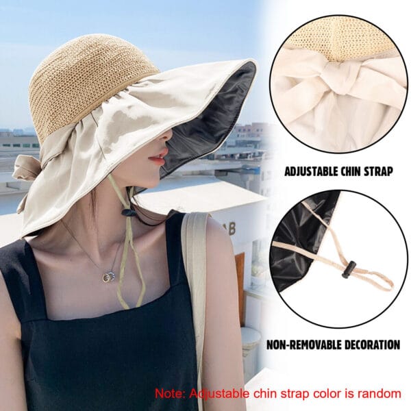 Summer Women Straw Hat Bowknot Wide Brim Floppy Foldable Roll up Cap Beach Hat 5