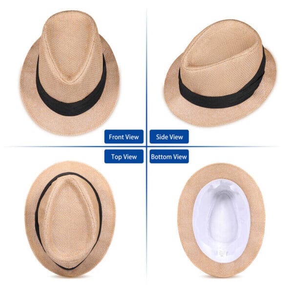 Unisex Summer Straw Fedora Hat Trilby Cuban Sun Cap Panama Short Brim Floral Hat 5
