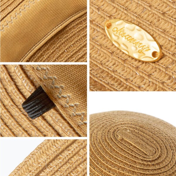 OH!SUNNY Women Panama Straw Hat Hepburn Style Wide Brim Sun Caps UPF 50+ Fedora 7