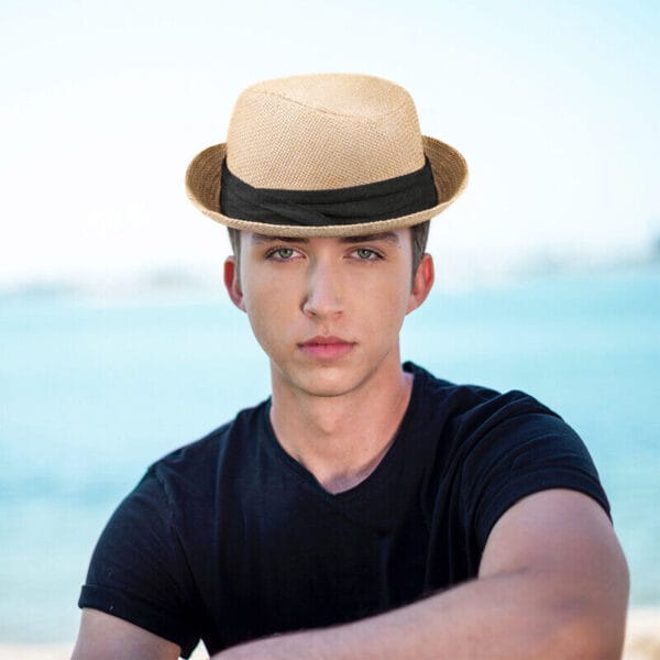 Unisex Summer Straw Fedora Hat Trilby Cuban Sun Cap Panama Short Brim Floral Hat 6