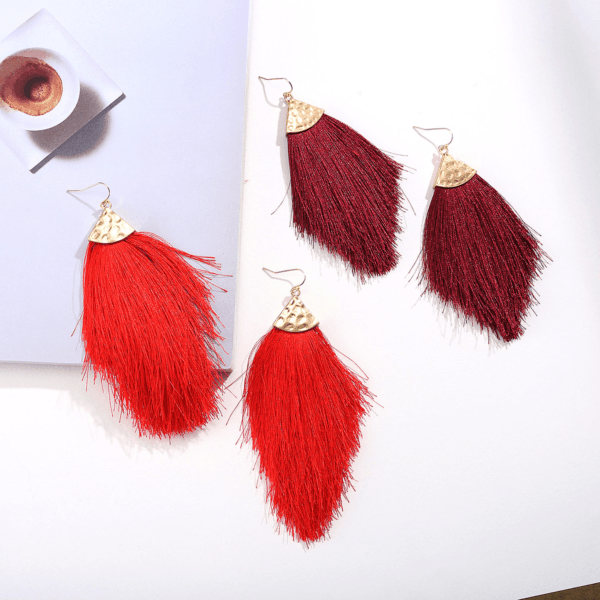 Buyless Fashion Womens Fringe Tassel Earrings Silky Fan Hook Lightweight Feather 7