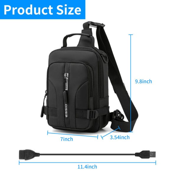 Men's Sling Shoulder Bag Anti-theft Chest Messenger Crossbody Backpack USB Port 21