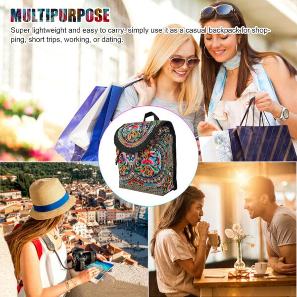 Adjustable Shoulder Backpack Women Rucksack Travel Bag Handbag Vintage Handmade 4