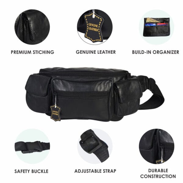 s-l1600-6-42.jpg Large Black Solid Leather Waist Fanny Pack Belt Bag Travel Hip Purse Mens Womens