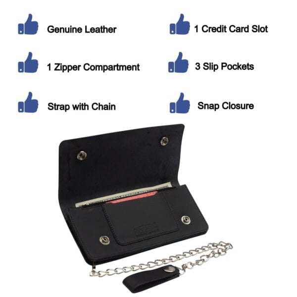 Leather Motorcycle Trucker Biker Chain Wallet With Inside Zipper Black Eagle!!! 7