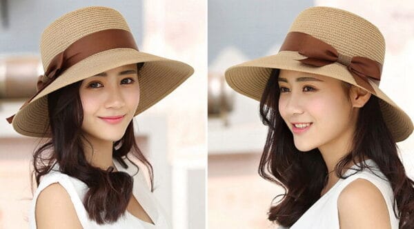 Women Floppy Sun Beach Straw Hats Wide Brim Packable Summer Cap 8