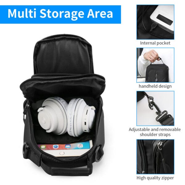 Men's Sling Shoulder Bag Anti-theft Chest Messenger Crossbody Backpack USB Port 22