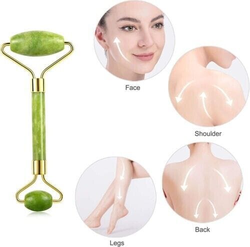 Jade Gua Sha Board Beauty Facial Roller Set Natural Face Neck Massager Tool 9