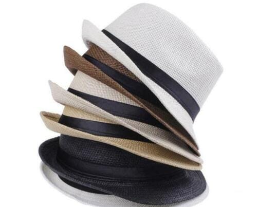 Men Women Summer Straw Fedora Hat Trilby Cuban Sun Cap Panama Short Brim Floral 51