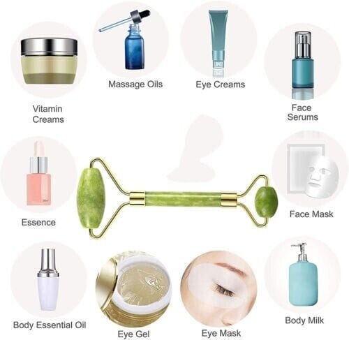 Jade Gua Sha Board Beauty Facial Roller Set Natural Face Neck Massager Tool 14
