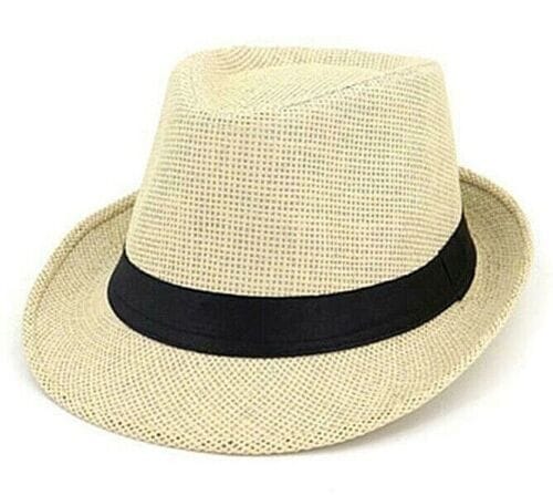 Men Women Summer Straw Fedora Hat Trilby Cuban Sun Cap Panama Short Brim Floral 49