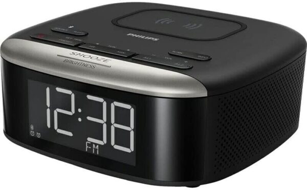 PHILIPS Alarm Clock Radio w/ Wireless Qi Phone Charger Easy Snooze, Sleep Timer 1