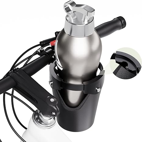 1 Titanker Bike Cup Holder, Upgraded Bike Water Bottle Holder with Aluminum Alloy Fasteners for Secure Grip, Adjustable 16oz to 32oz Bike Drink Holder for Road MTB Bikes, Scooter, Treadmill, Black