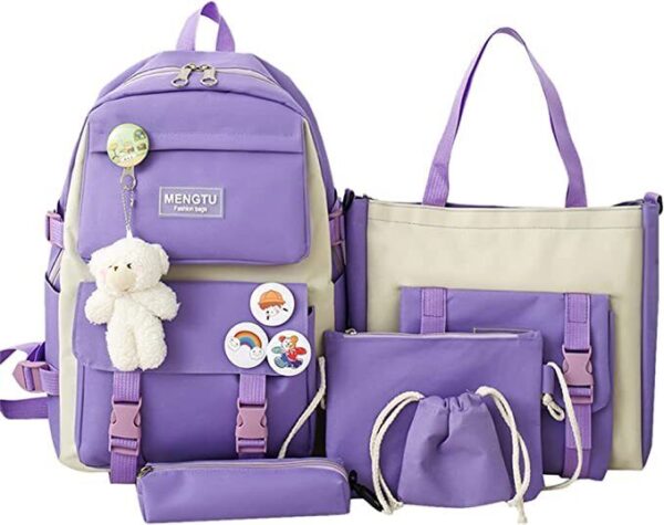 5Pcs Girls School Bag Set Women Girls Backpack Student Bookbag Travel Bag 1