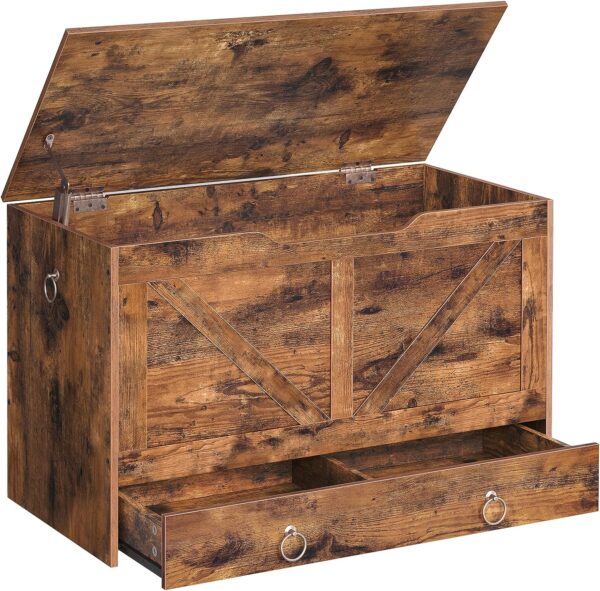 HOOBRO Storage Chest, Storage Trunk with Drawer, Wooden Storage Bench, Sturdy Entryway Bench Supports 220 lb, Shoe Bench, Safety Hinge, U-Shaped Opening, Easy Assembly, Rustic Brown FG71CW01 1