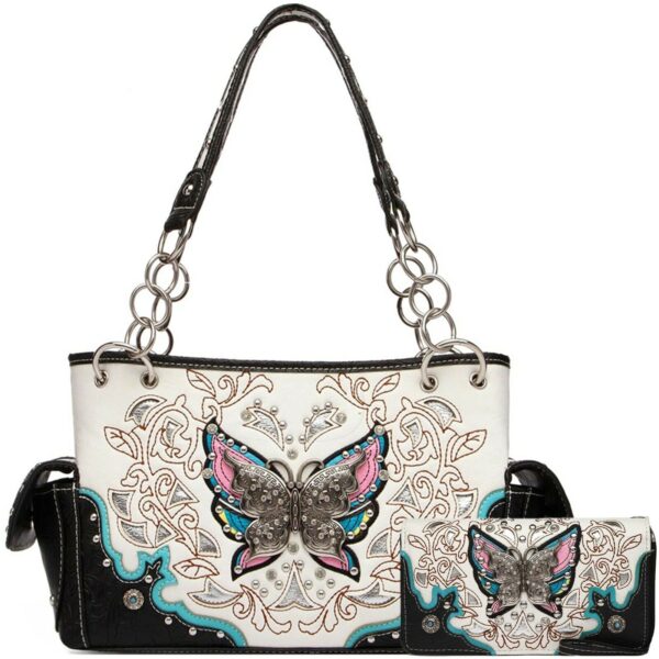 Butterfly Western Style Handbag Concealed Carry Purse Women Shoulder Bag Wallet 13