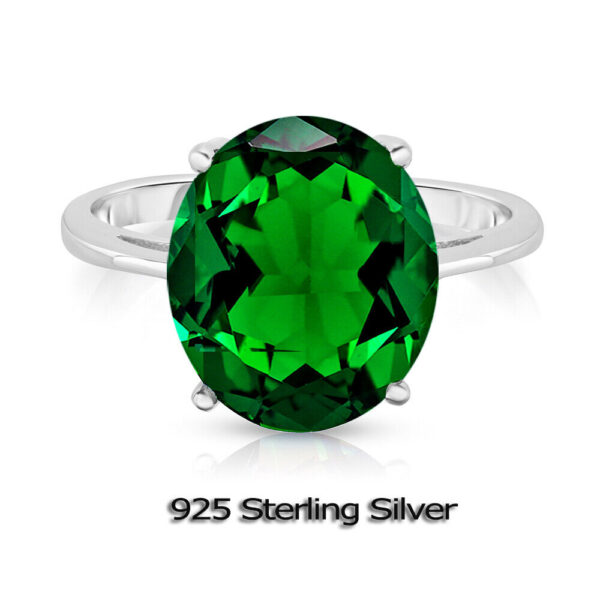 5.00 CTTW Lab Created Emerald Oval Cut 925 Sterling Silver Ring Sizes 6-9 2