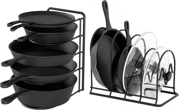 SpaceAid Heavy Duty Pan Organizer Rack for Cabinet, Pot Lid Holder, Kitchen Organization & Storage for Cast Iron Skillet, Bakeware, Cutting Board - No Assembly Required (2 pack) 1