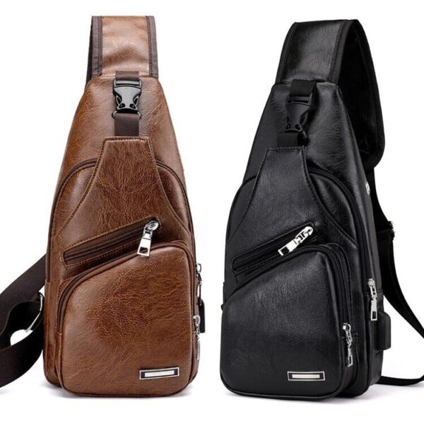 Men's Leather Sling Chest Pack Cross Body Shoulder USB Charging Port Sport Bag 1