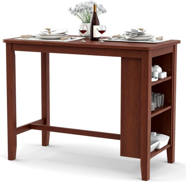 COSTWAY Counter Height Bar Table, Pub Table with 3-Tier Storage Shelves, 48” x 24” Rectangular Kitchen Table, Rustic Dining Table for Home, Restaurant, Bistro, Antique Walnut 1