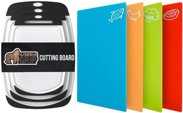 Gorilla Grip Durable Kitchen Cutting Board Set of 3 and Flexible Cutting Boards Set of 4, Dishwasher Safe Chopping Boards in Black Color, Durable Food Chopping Boards in Multicolor, 2 Item Bundle 1