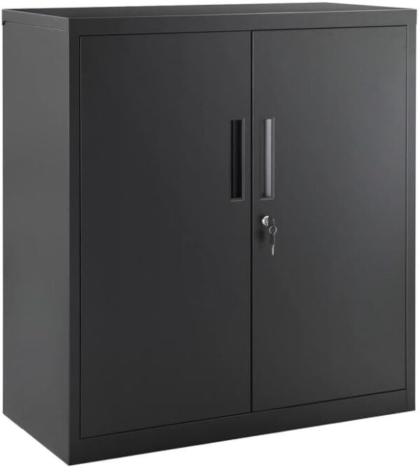 SONGMICS Garage Cabinet, Metal Storage Cabinet with Doors and Shelves, for Home Office, Garage and Utility Room, Black UOMC013B01 1
