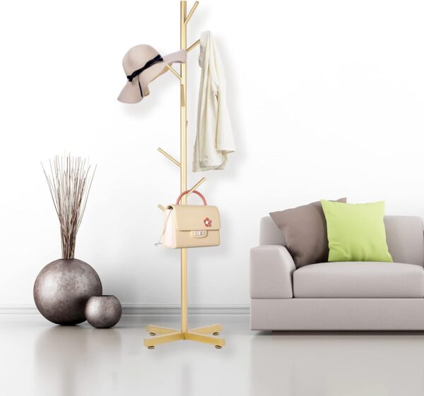 Snaikor Coat Rack, Modern Metal Coat Rack Freestanding, Coat Tree 67’’ with 8 Hooks for Hanging Clothes, Bags, Hats, Accessories 1