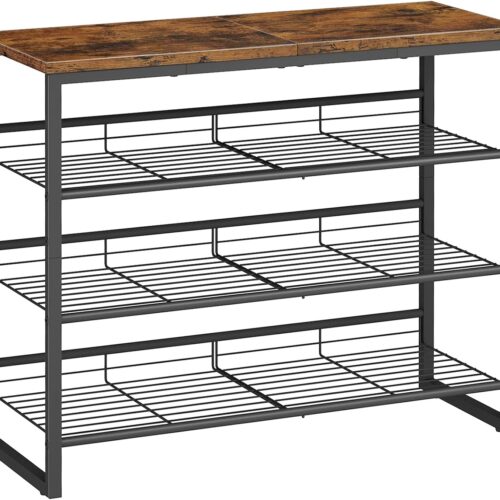 1 HOOBRO Shoe Rack, 4 Tier Shoe Organizer, Adjustable Shoe Shelves, Flat or Slanted, Holds 9-12 Pairs, Stable and Durable for Entryway, Closet, Rustic Brown and Black BF09XJ01