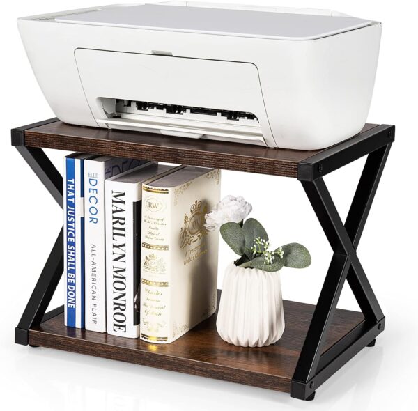 Tangkula 2 Tiers Desktop Printer Stand, Wood Storage Book Shelf w/ 4 Adjustable Anti-Skid Pads, X Shaped Tabletop Storage Organizer, Ideal for for Home and Office 1