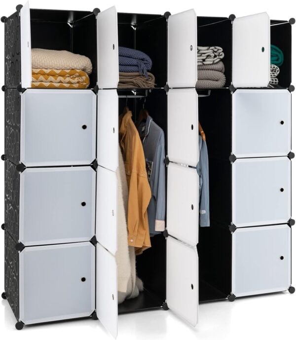 Tangkula 16 Cubes Portable Wardrobe Closet, Combination Bedroom Dresser Armoire with Hanging Sections, Cube Storage Organizer for Hanging Clothes, DIY Closet Cabinet for Books, Toys, Shoes 1