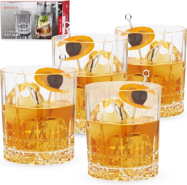 Spiegelau Perfect Serve Double Old Fashioned Glasses Set of 4 - Lowball Cocktail Glasses European-Made Crystal, Dishwasher Safe, Professional Quality Cocktail Glass Gift Set - 13 oz 1