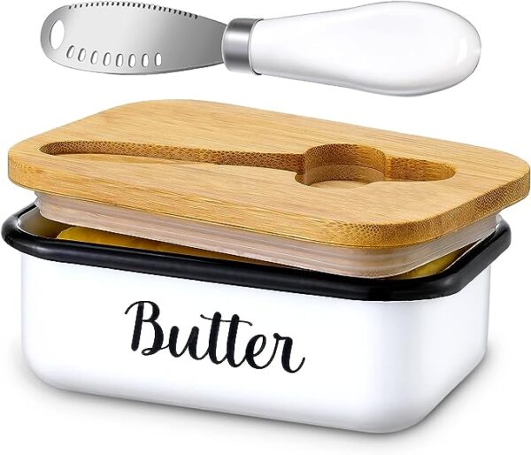 Butter Dish with Lid and Butter Curler Knife for Countertop - Unbreakable Metal Keeper Container with High-quality Double Silicone Sealing, for Kitchen Farmhouse Decor 1