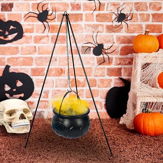 13 Hourleey Witches Cauldron on Tripod, Halloween Outdoor Decorations with Green Lights, Hocus Pocus Candy Bucket Decor for Home Patio Garden Lawn Outside