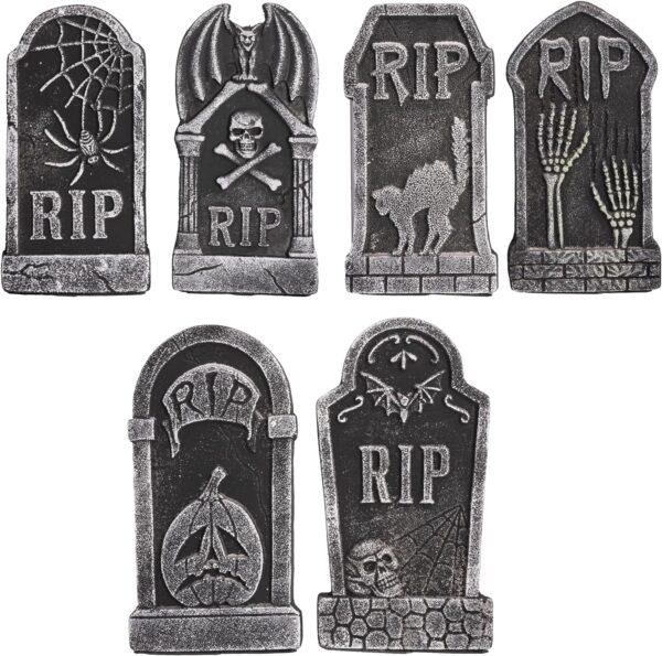 Hourleey Halloween Foam RIP Tombstones, 6 Pack 15" Graveyard Headstone Decorations Outdoor for Halloween Lawn Yard Garden Tombstone Decor 1