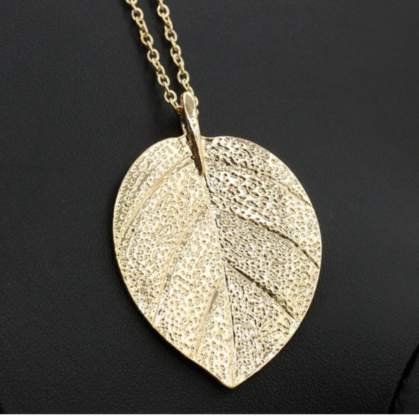 Maya's Grace Gold Plated Leaf Pendant with Long Chain Necklace for Women 3