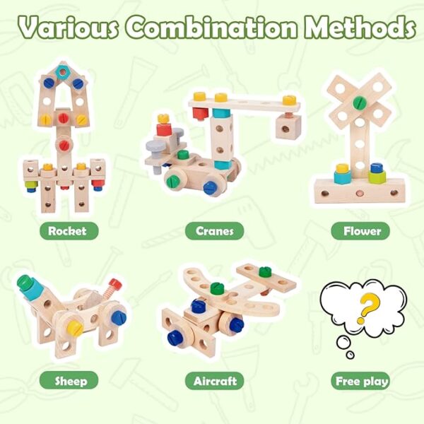 Wdmiya Kids Tool Set, 55 Pcs Wooden Toddler Toy Tool Set for 2-4 Age Birthday Gift, Montessori Pretend Play Construction Toys with Tool Kit for 2 3 4 5 Year Old Boys & Girls Educational STEM 3