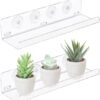 2 Sumerflos 2 Pack 14 Inch Acrylic Window Plant Shelves, with Removable Suction Cup, Indoor Plants, Flowers, Succulents Window Boxes Planters