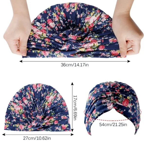 Peaoy 3PCS Turbans for Women Pre-Tied Elastic Turban Hat Cancer Chemo Cap Muslim Headwrap Bandana 3